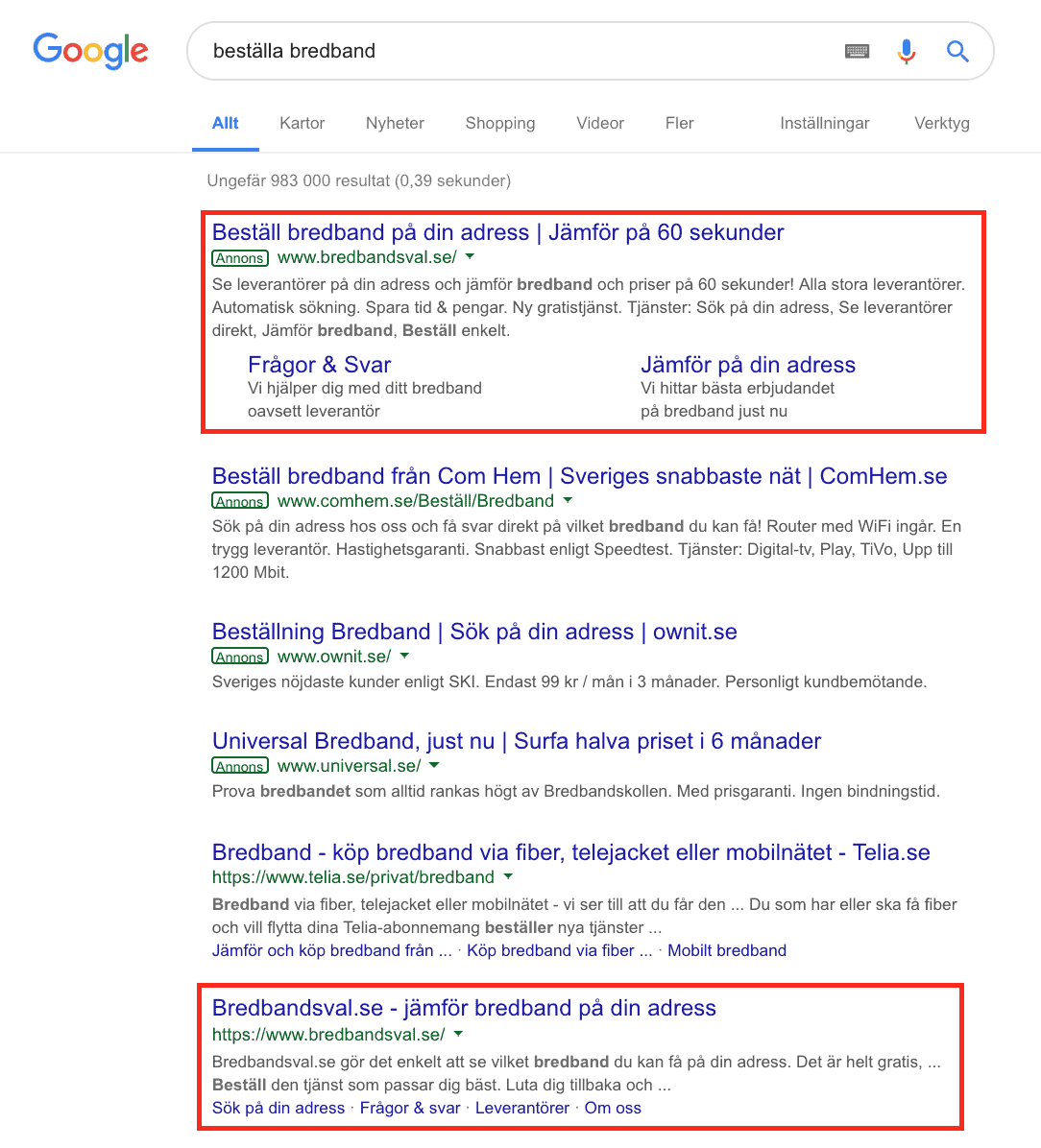 google ads seo organisk sökresultat