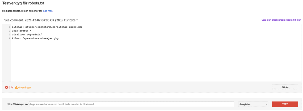 testverktyg för robots.txt fil